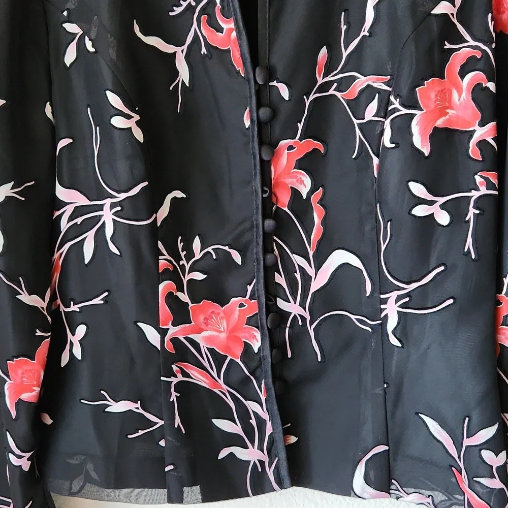 Dress barn black floral jacket Sz 6/8 Asian Inspired Office Business Core
